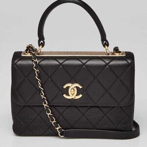 Chanel Black Quilted Lambskin Leather Small Trendy Bag
